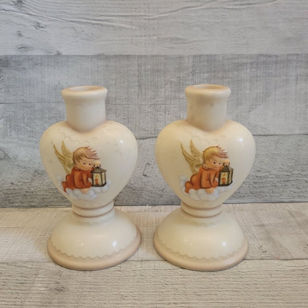Goebel Hummel Guiding Angels Heart Pair of Candlesticks Candle Holder #3014